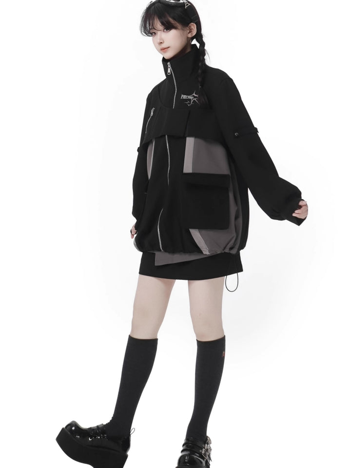 Edgy Streetwear Futuristic Black Jacket / Skirt / Wide Leg Pants