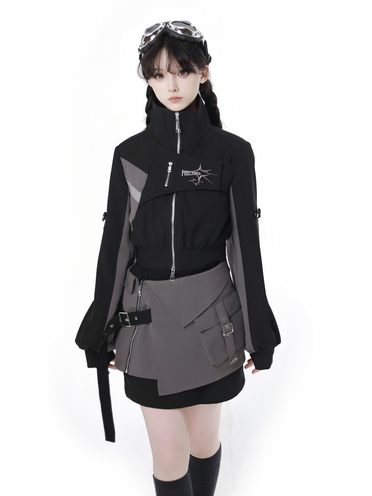 Edgy Streetwear Futuristic Black Jacket / Skirt / Wide Leg Pants