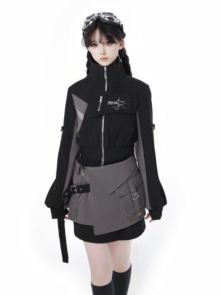 Edgy Streetwear Futuristic Black Jacket / Skirt / Wide Leg Pants