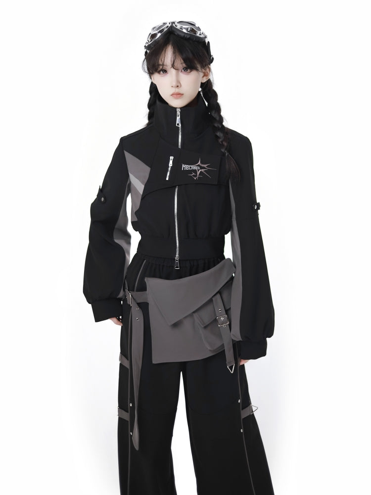 Edgy Streetwear Futuristic Black Jacket / Skirt / Wide Leg Pants