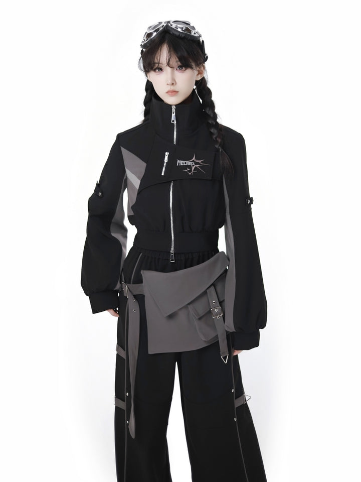 Edgy Streetwear Futuristic Black Jacket / Skirt / Wide Leg Pants
