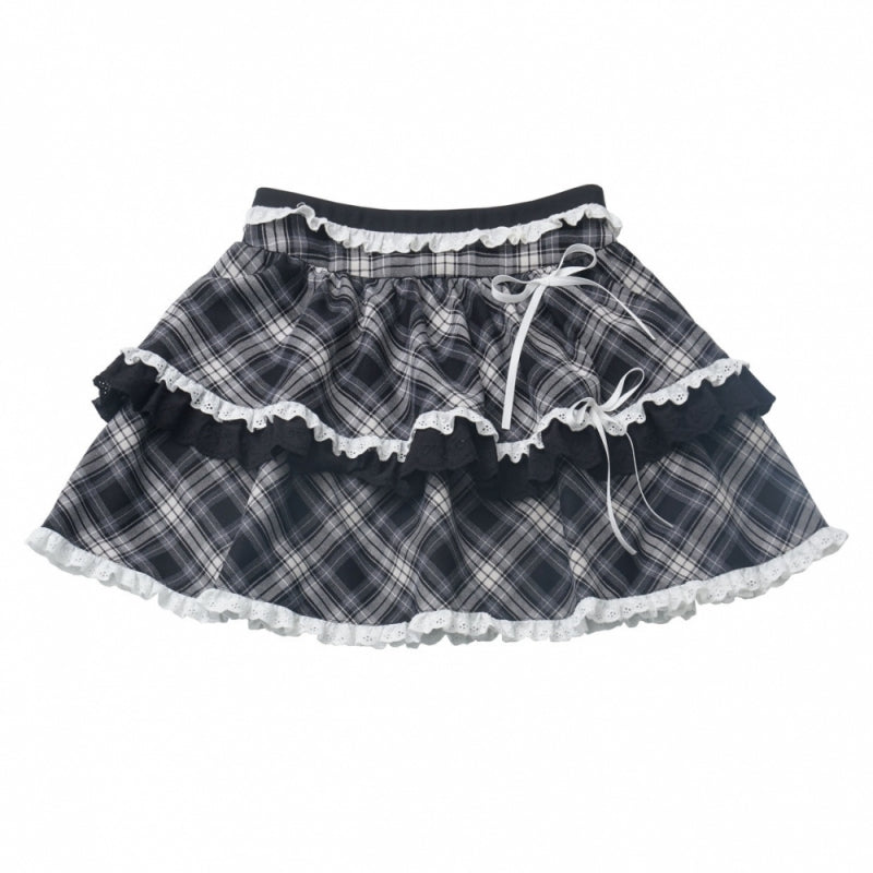 Kawaii Bunny Ear Hoodie / Plaid Ruffle Skirt