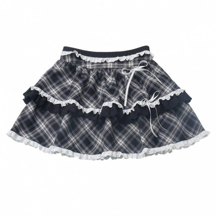 Kawaii Bunny Ear Hoodie / Plaid Ruffle Skirt