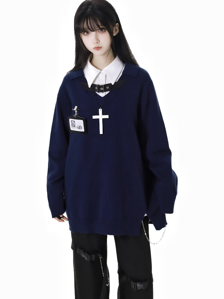 Dark Academia with Chains Sweater / Buckled Techwear Pants
