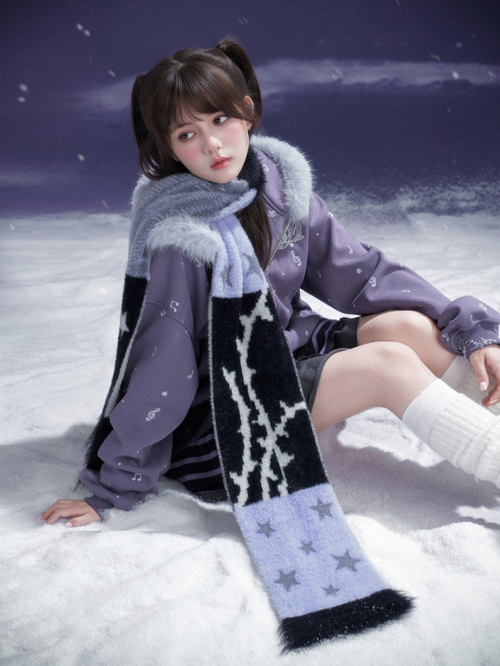 Star Pattern Faux Mink Fleece Winter Scarf