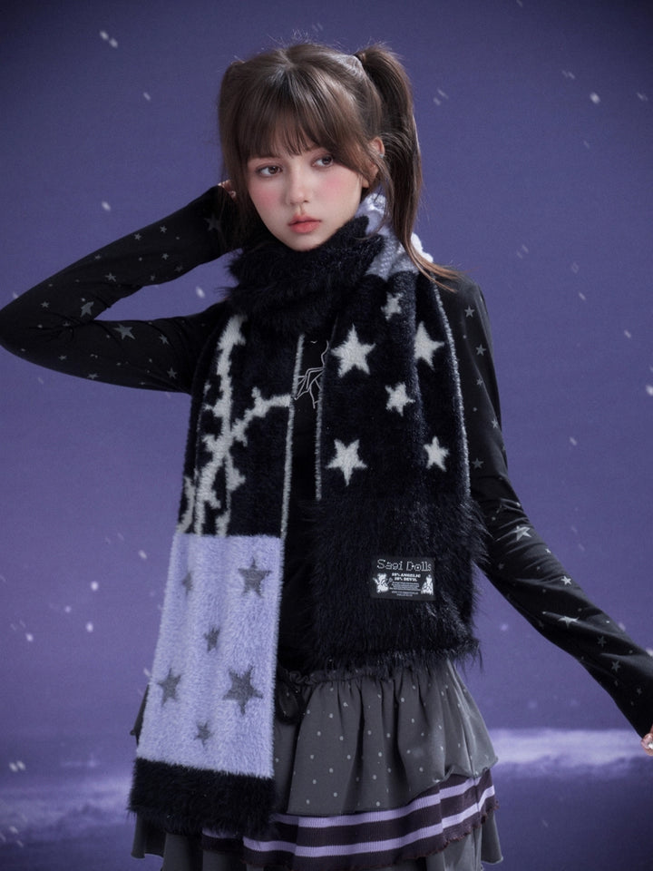 Star Pattern Faux Mink Fleece Winter Scarf