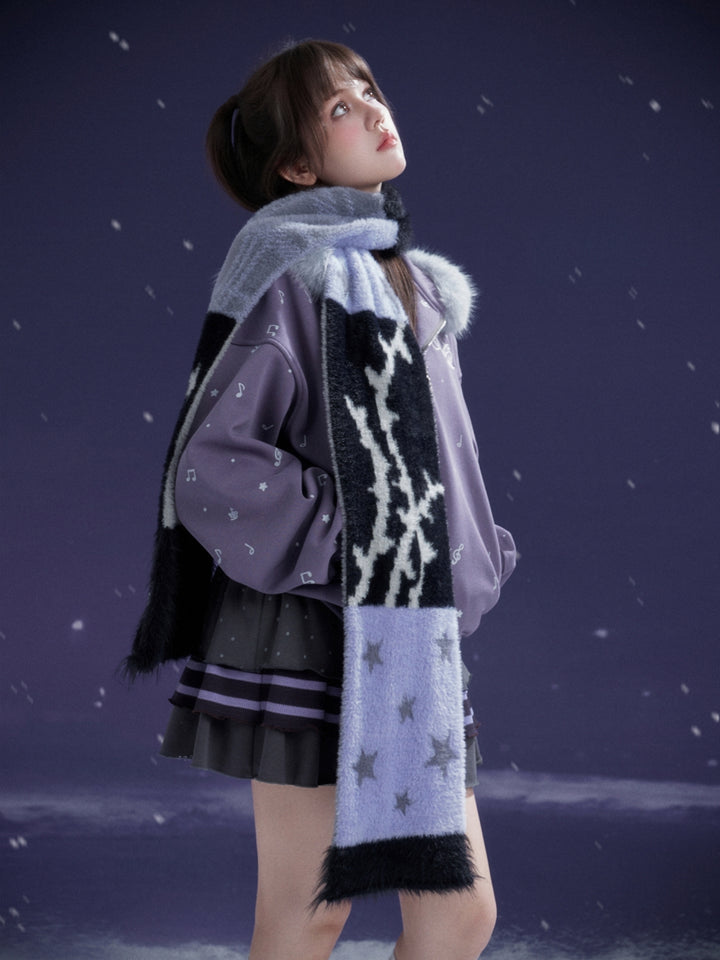 Star Pattern Faux Mink Fleece Winter Scarf