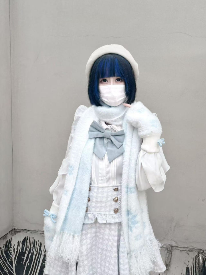 Snowflake Print Thick Mink Fleece Scarf