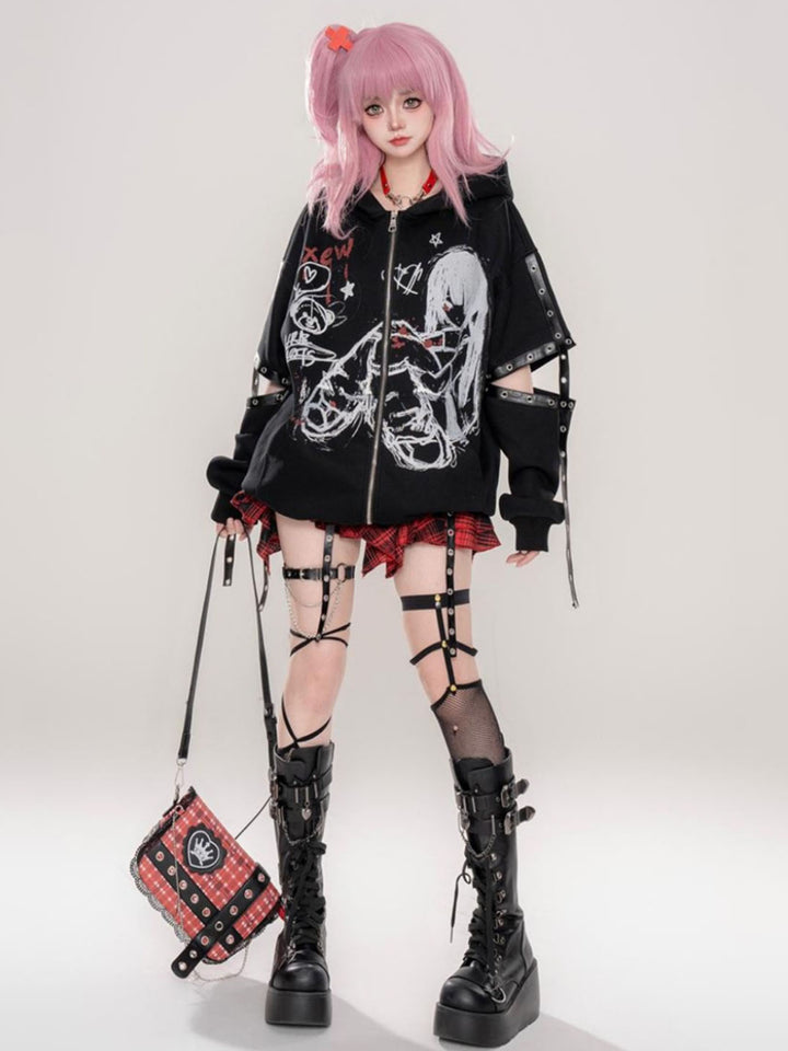 Black Punk Style Hooded Oversized Sweatshirt