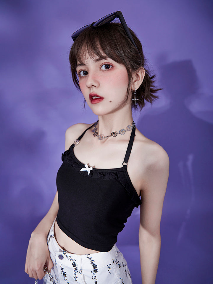Black Slimming Sleeveless Tank Top for Spring Summer Autumn