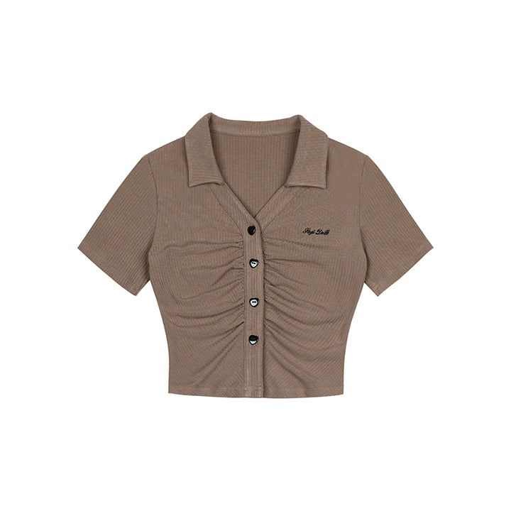 Brown Short-Sleeve V-Neck Knitted Cardigan Summer T-Shirt