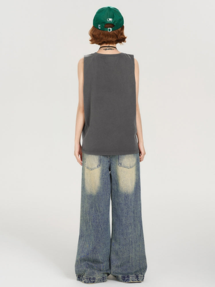 Vintage Distressed Loose Sleeveless T-shirt