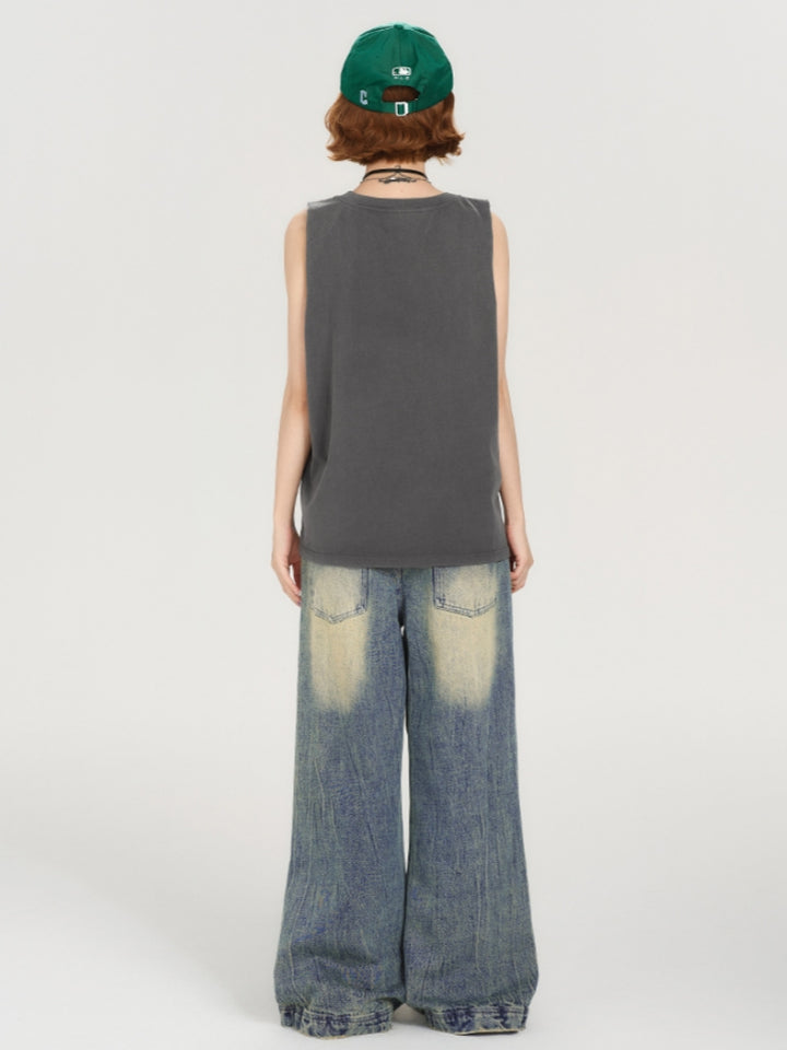 Vintage Distressed Loose Sleeveless T-shirt