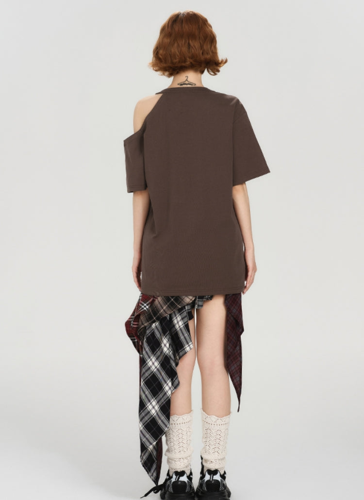 Vintage Butterfly Print Off-Shoulder Design Short Sleeve T-shirt