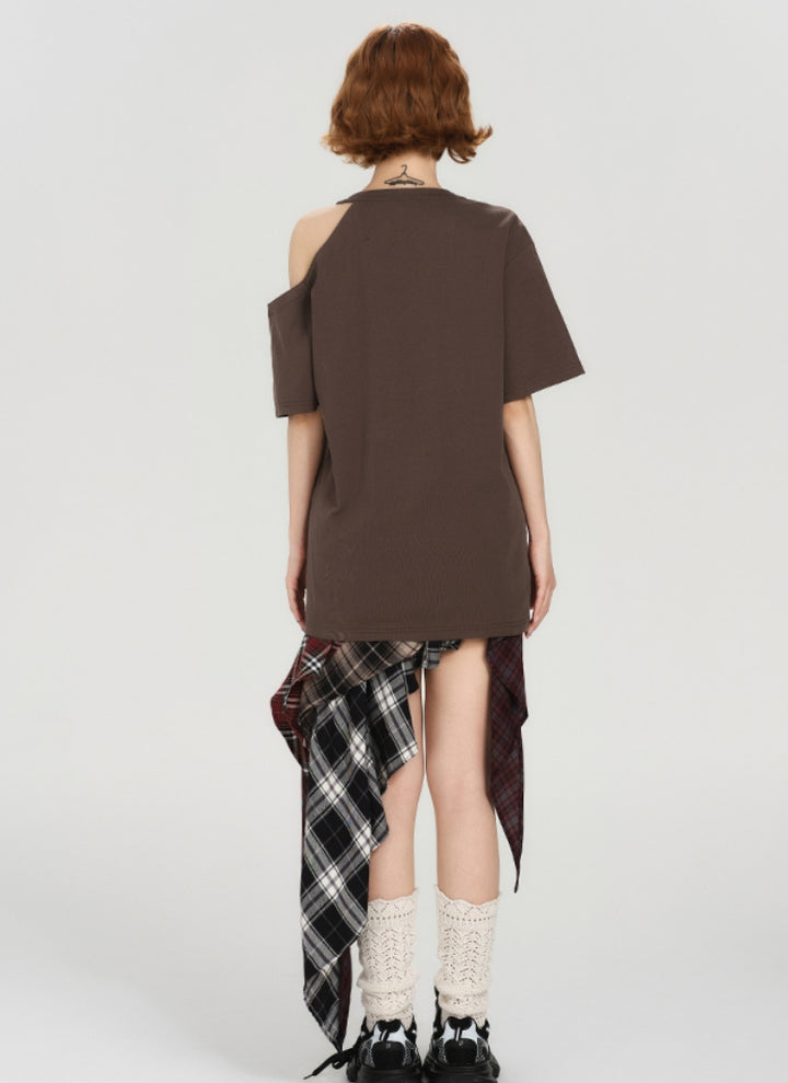 Vintage Butterfly Print Off-Shoulder Design Short Sleeve T-shirt