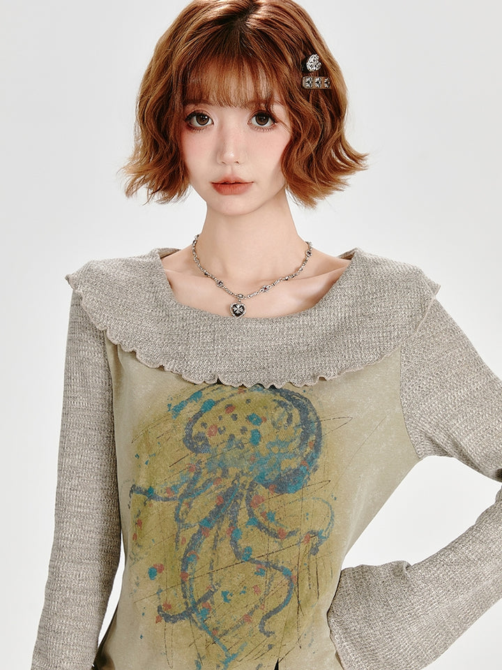 intage Spring Autumn Irregular Hem Top