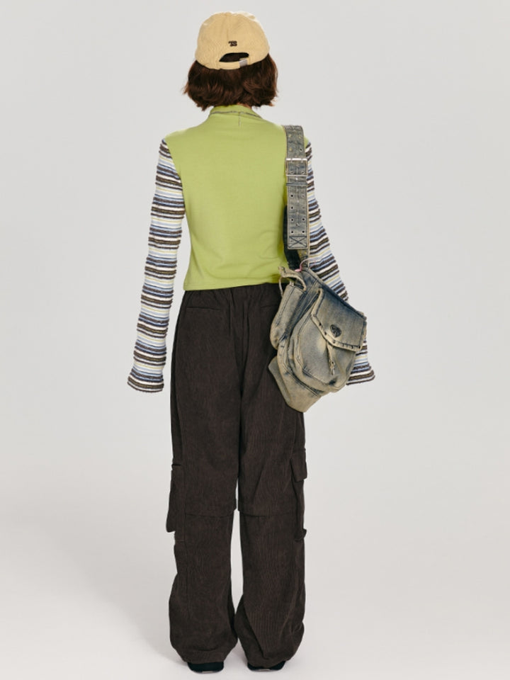 Autumn Color-Block Striped Mock Neck Top