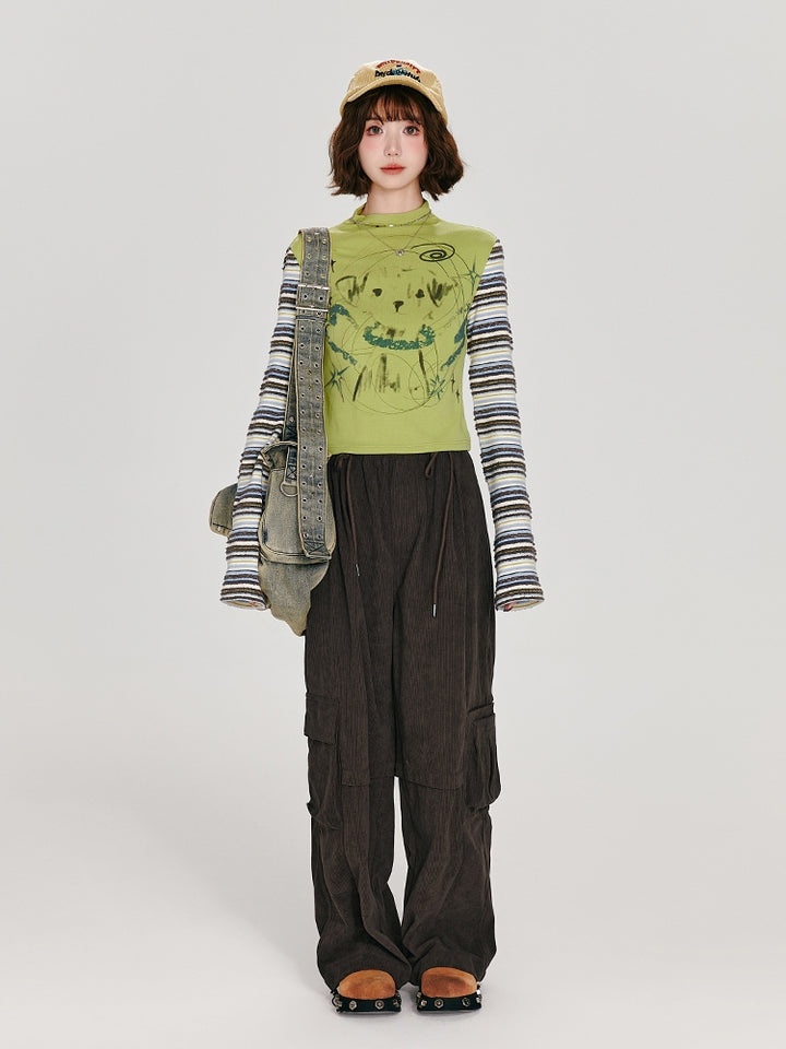 Autumn Color-Block Striped Mock Neck Top