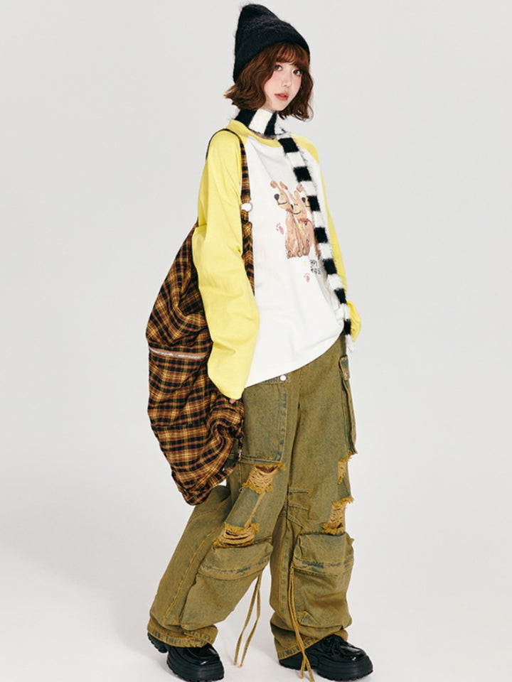 Vintage Puppy Print Loose Casual Top