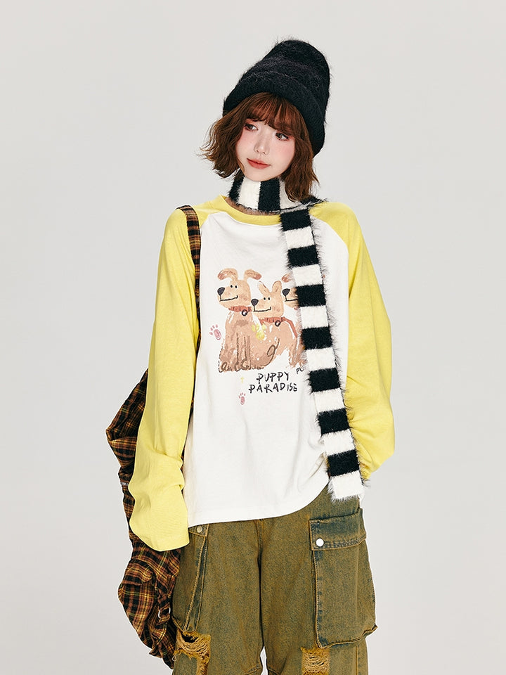 Vintage Puppy Print Loose Casual Top