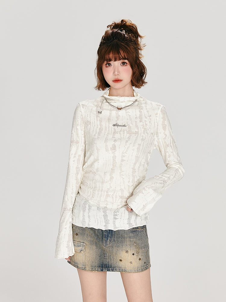 Light Apricot Mock Neck Long Sleeve Top