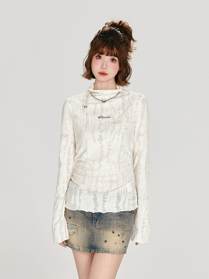 Light Apricot Mock Neck Long Sleeve Top
