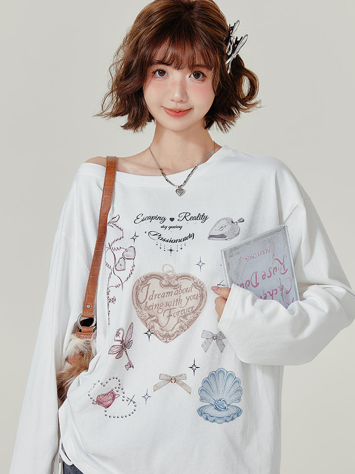 American Style Long-Sleeve Casual White T-Shirt