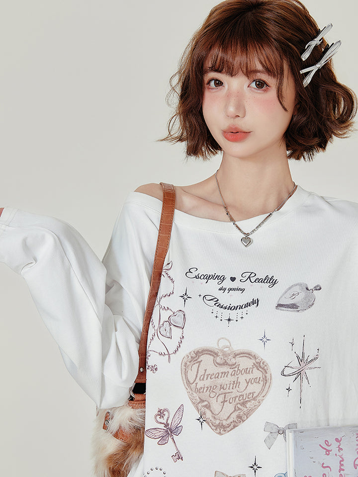 American Style Long-Sleeve Casual White T-Shirt