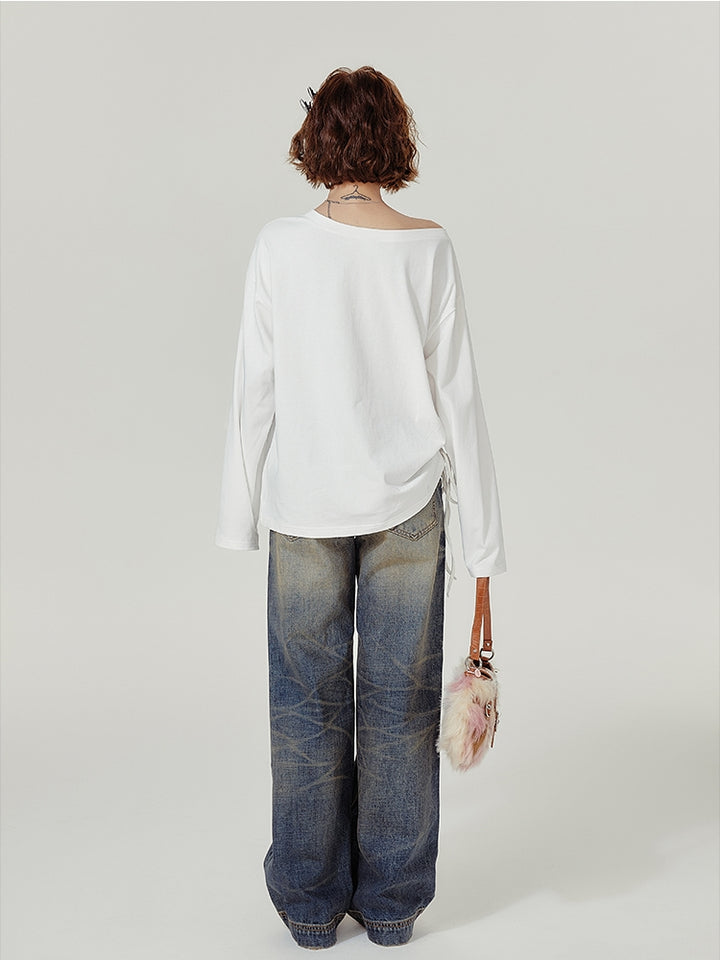 American Style Long-Sleeve Casual White T-Shirt