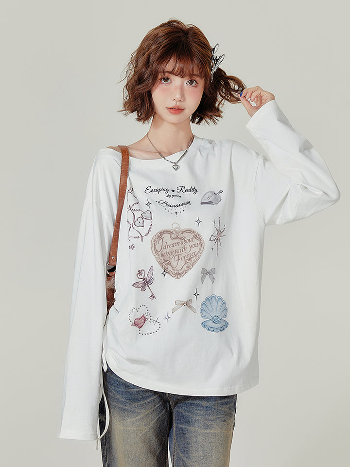 American Style Long-Sleeve Casual White T-Shirt