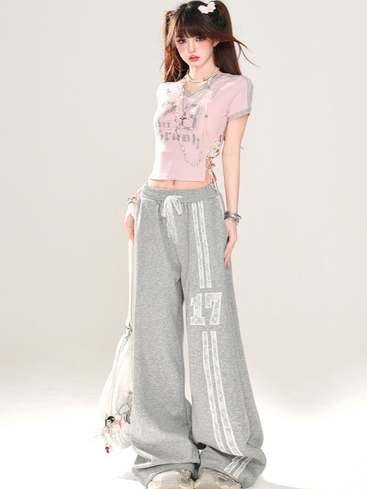 American-Style Letter Print Pink Short Crop Top