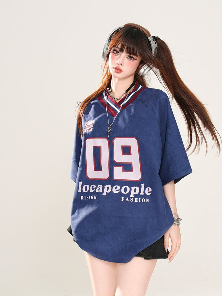 American-Style V-Neck Loose Short-Sleeve Sports T-Shirt