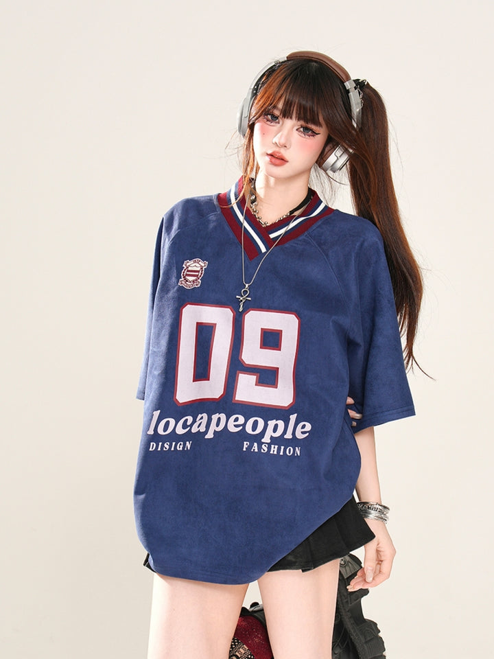 American-Style V-Neck Loose Short-Sleeve Sports T-Shirt