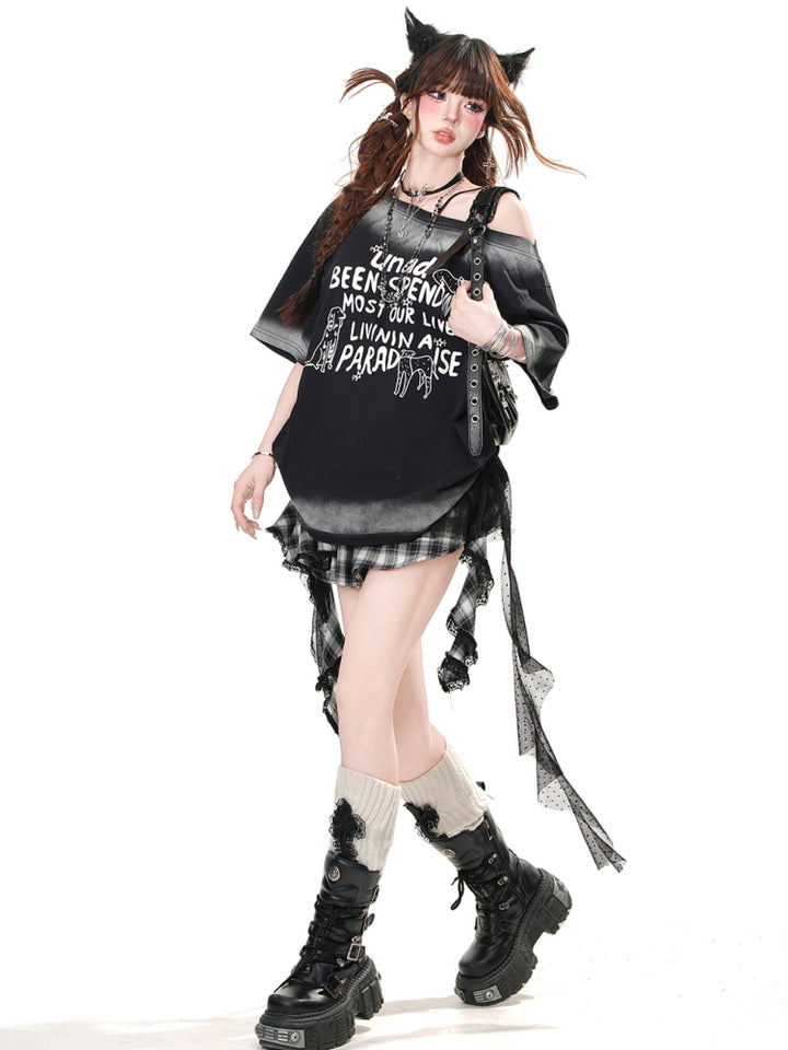 Asymmetrical Off-Shoulder Short-Sleeve Loose T-Shirt