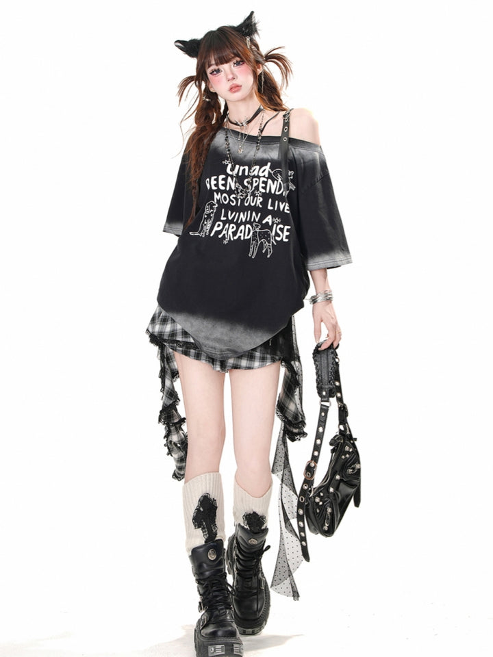 Asymmetrical Off-Shoulder Short-Sleeve Loose T-Shirt