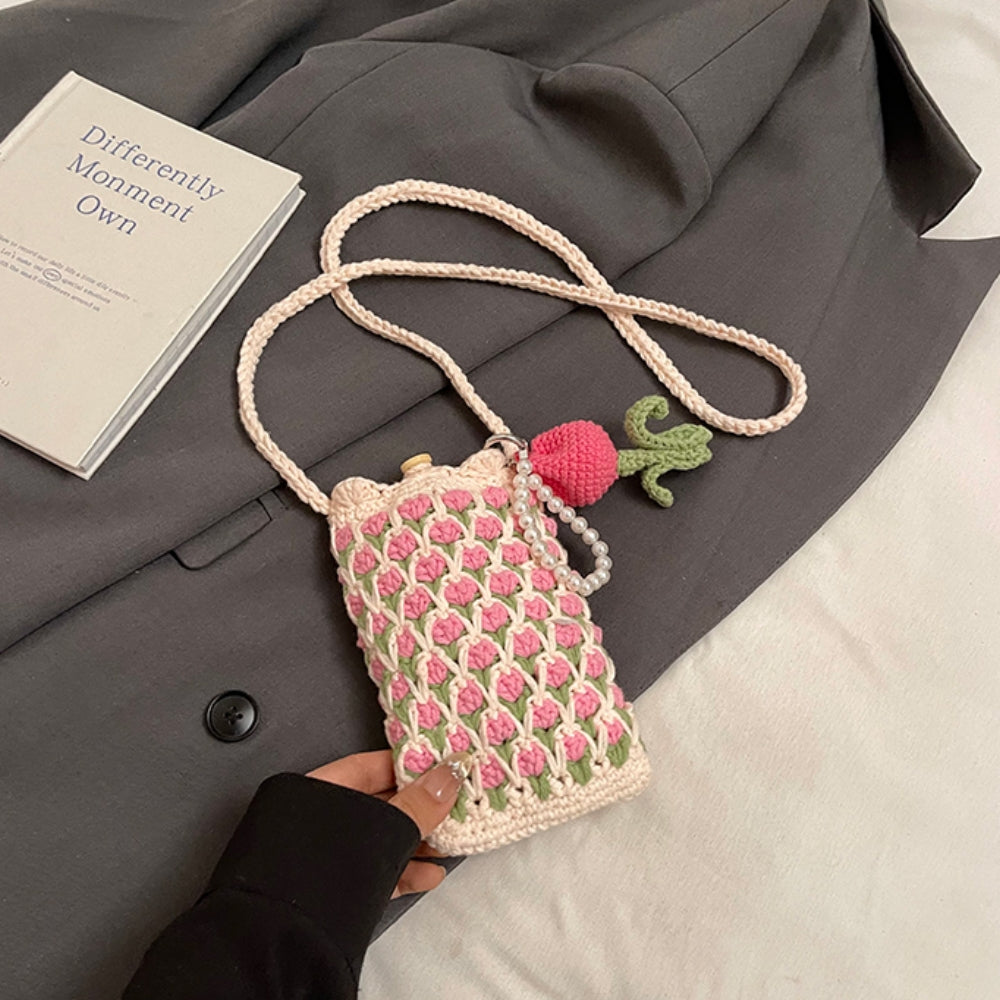 Cute Tulip Crochet Phone Bag