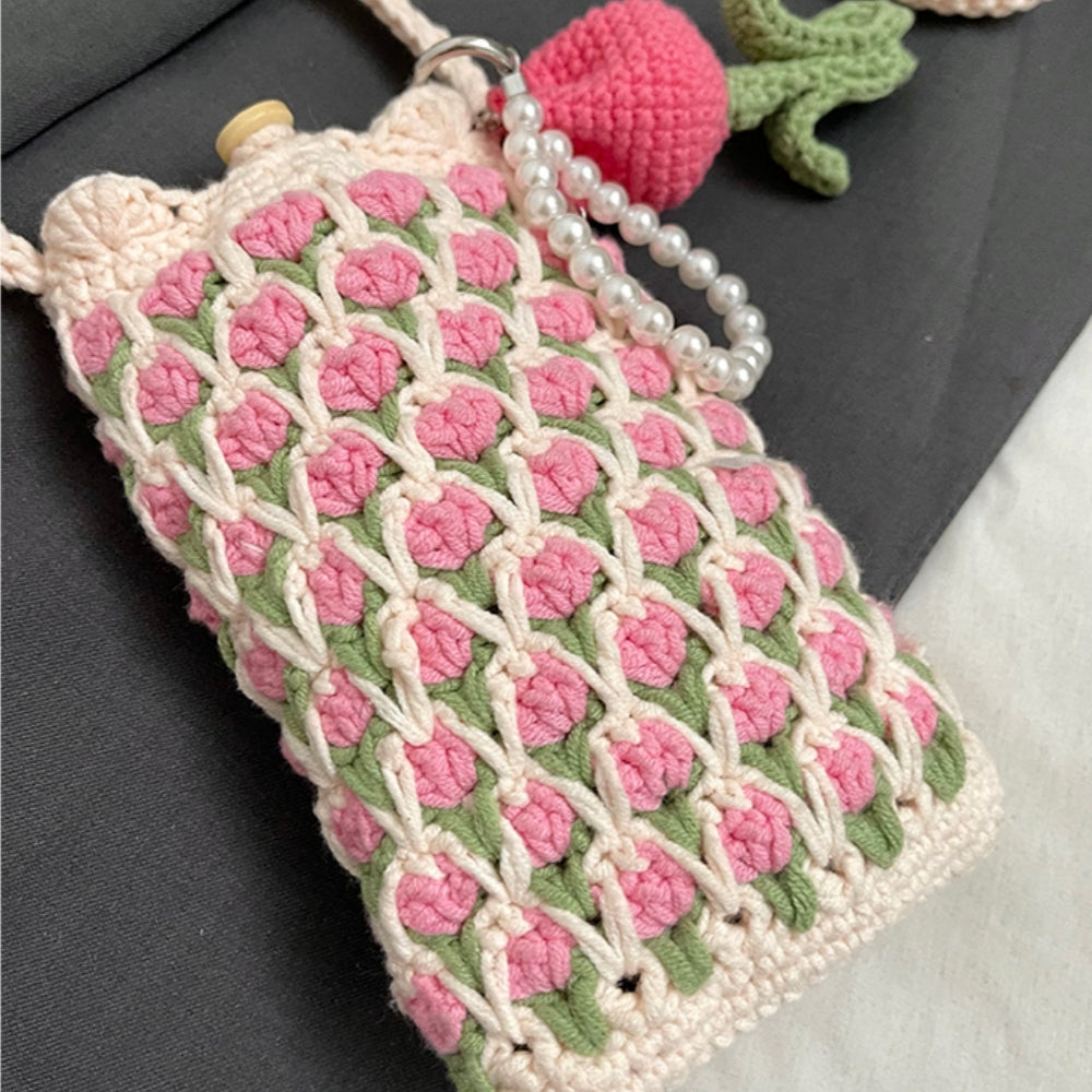Cute Tulip Crochet Phone Bag