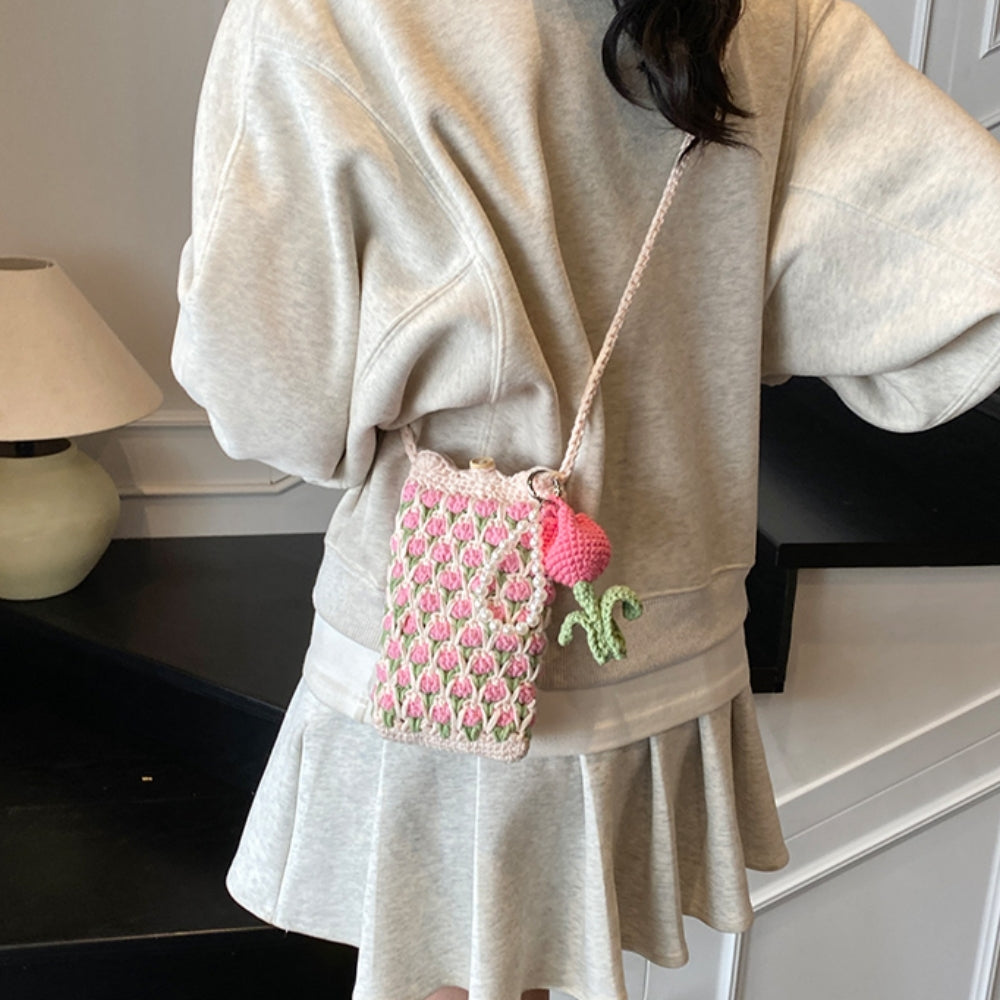Cute Tulip Crochet Phone Bag