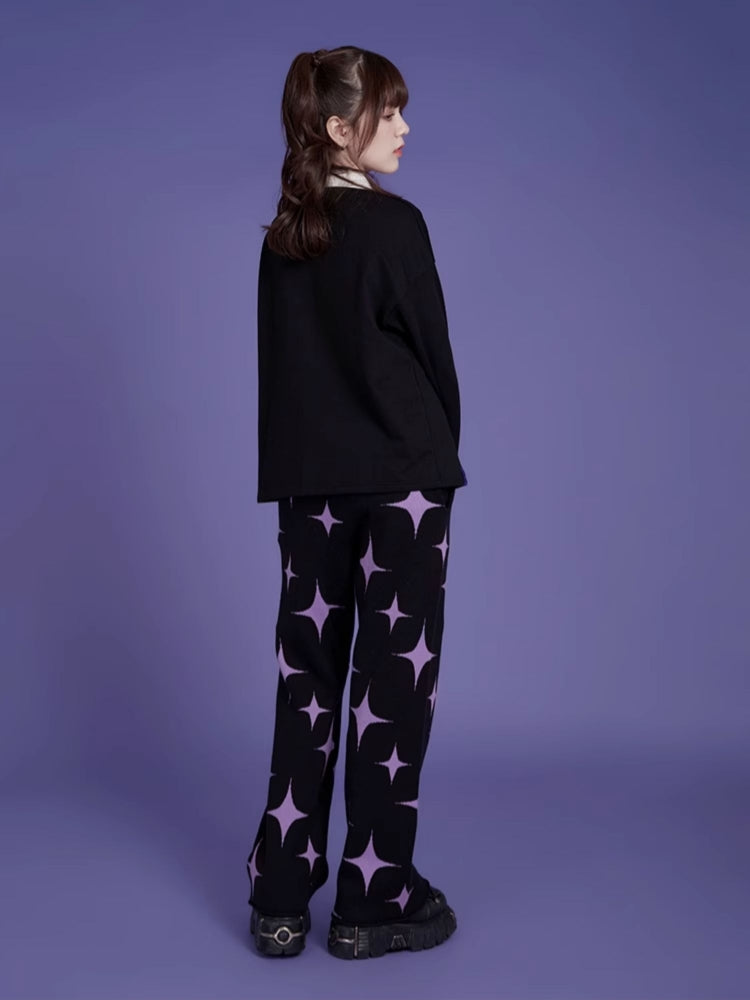 Black Sweet and Cool Rose Embroidered Loose Long Sleeve Top