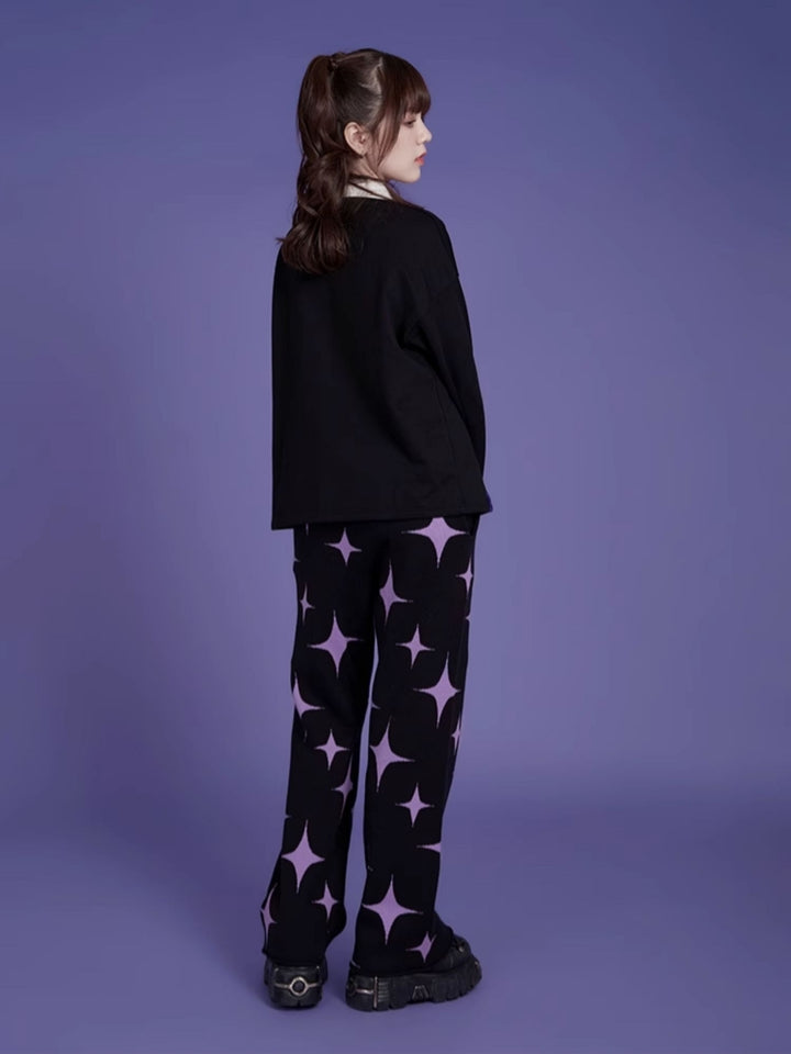 Black Sweet and Cool Rose Embroidered Loose Long Sleeve Top