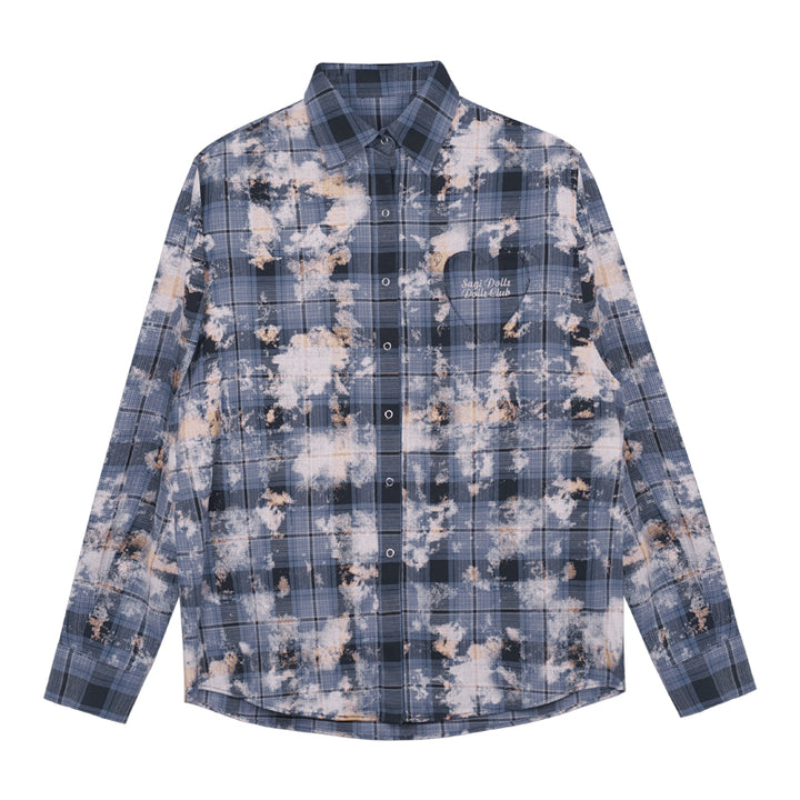 Blue plaid casual loose-fitting shirt