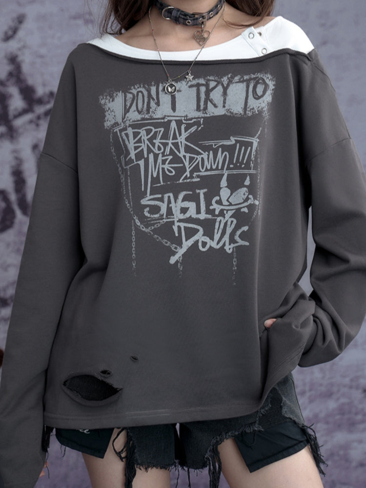 American street style vintage distressed ripped sweatshirt