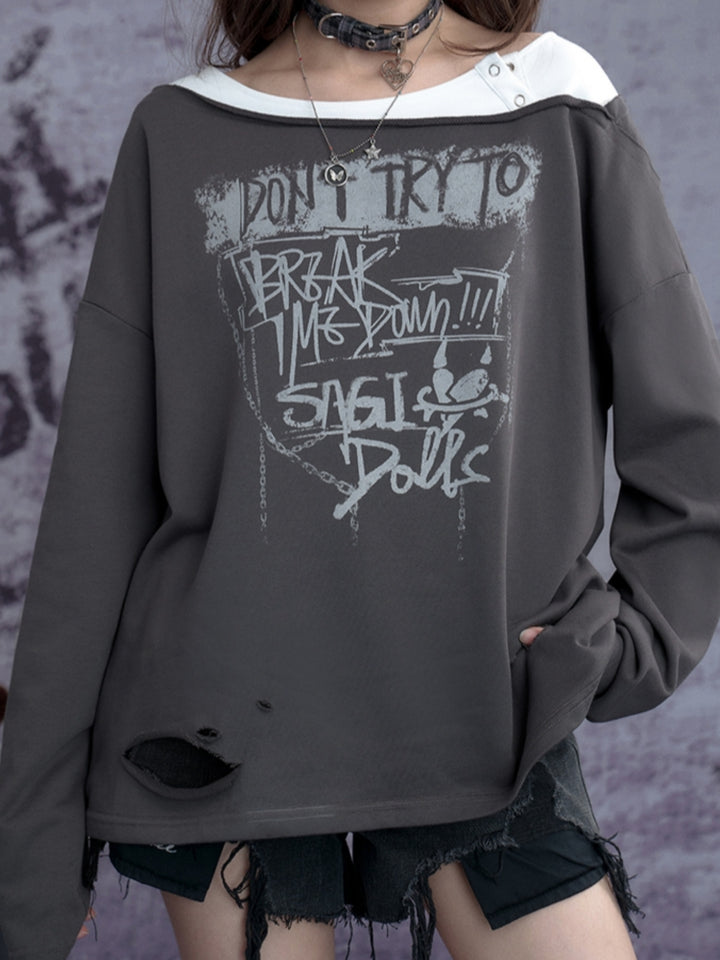 American street style vintage distressed ripped sweatshirt