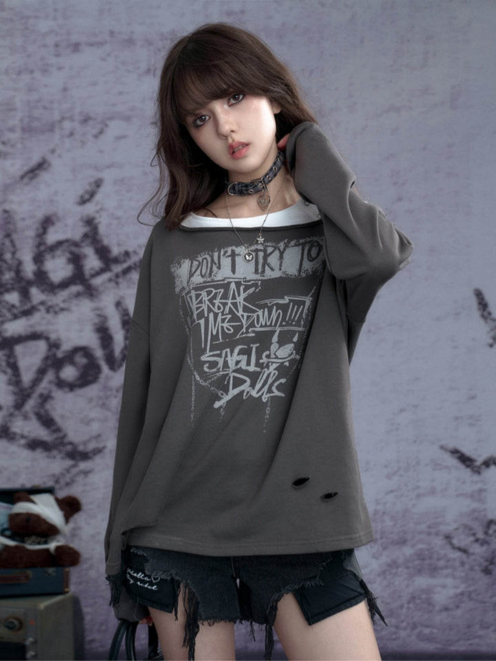 American street style vintage distressed ripped sweatshirt