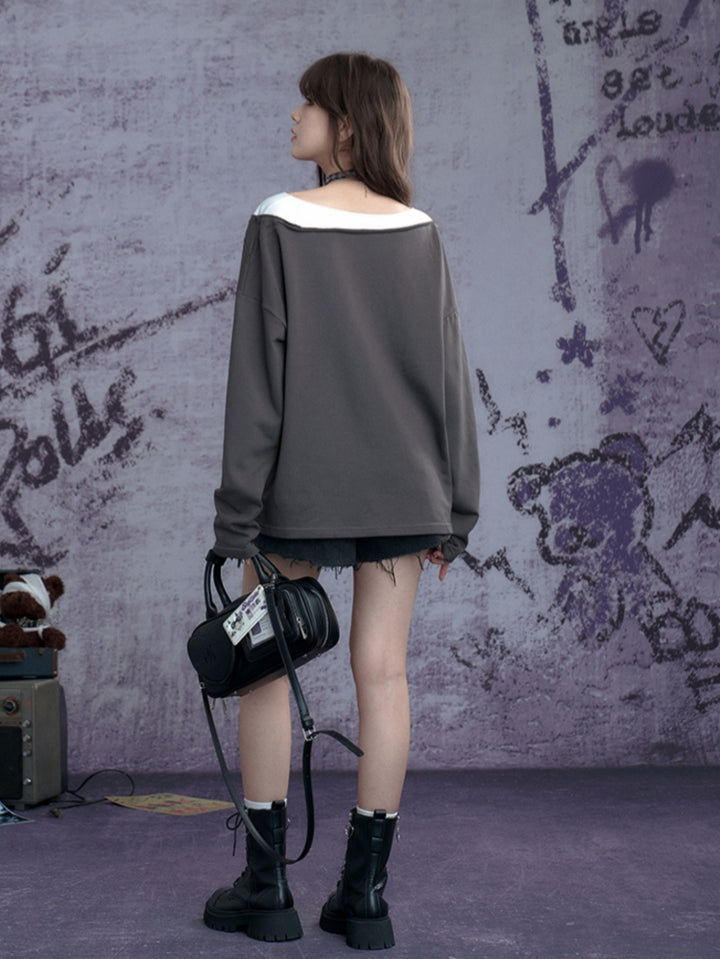 American street style vintage distressed ripped sweatshirt