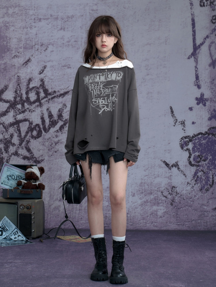American street style vintage distressed ripped sweatshirt
