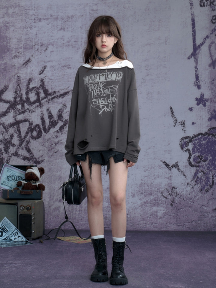 American street style vintage distressed ripped sweatshirt