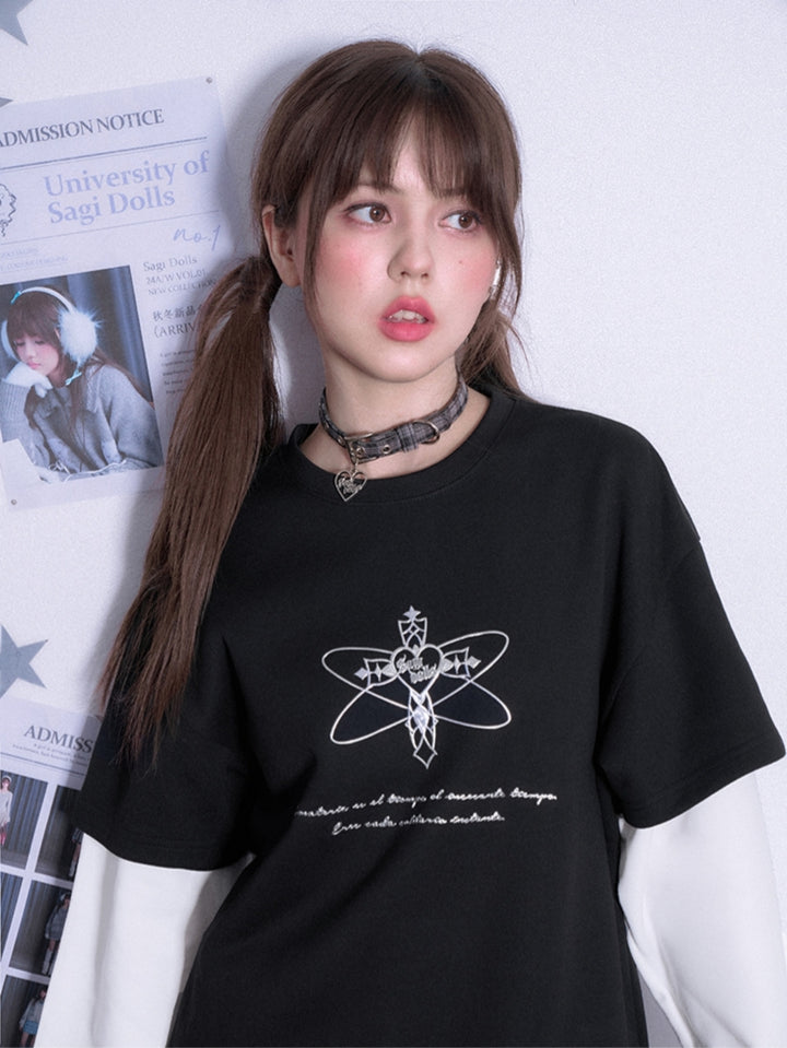 Transformation device 3D print layered-look long-sleeve top