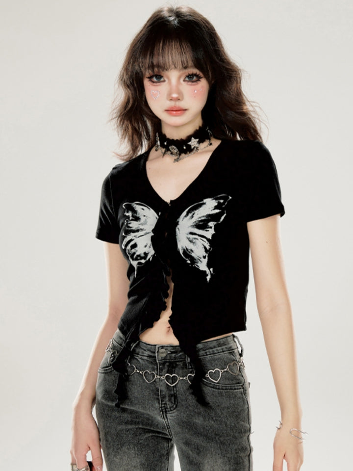 Y2K Black Butterfly Cropped T-shirt