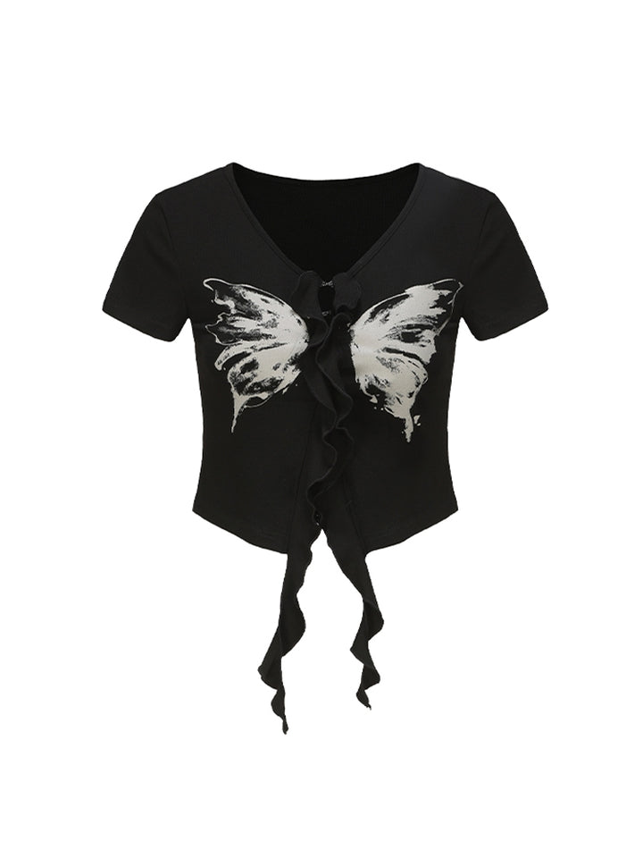Y2K Black Butterfly Cropped T-shirt